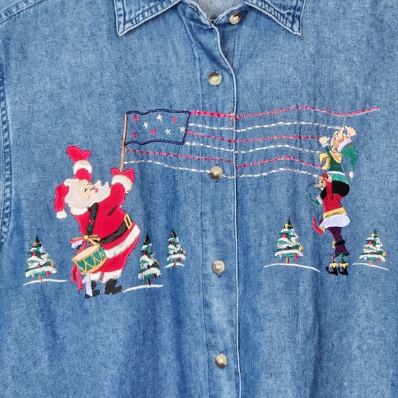 Vintage Victoria Jones Denim Button Down Casual Christmas Shirt Size Medium - Picture 2 of 4